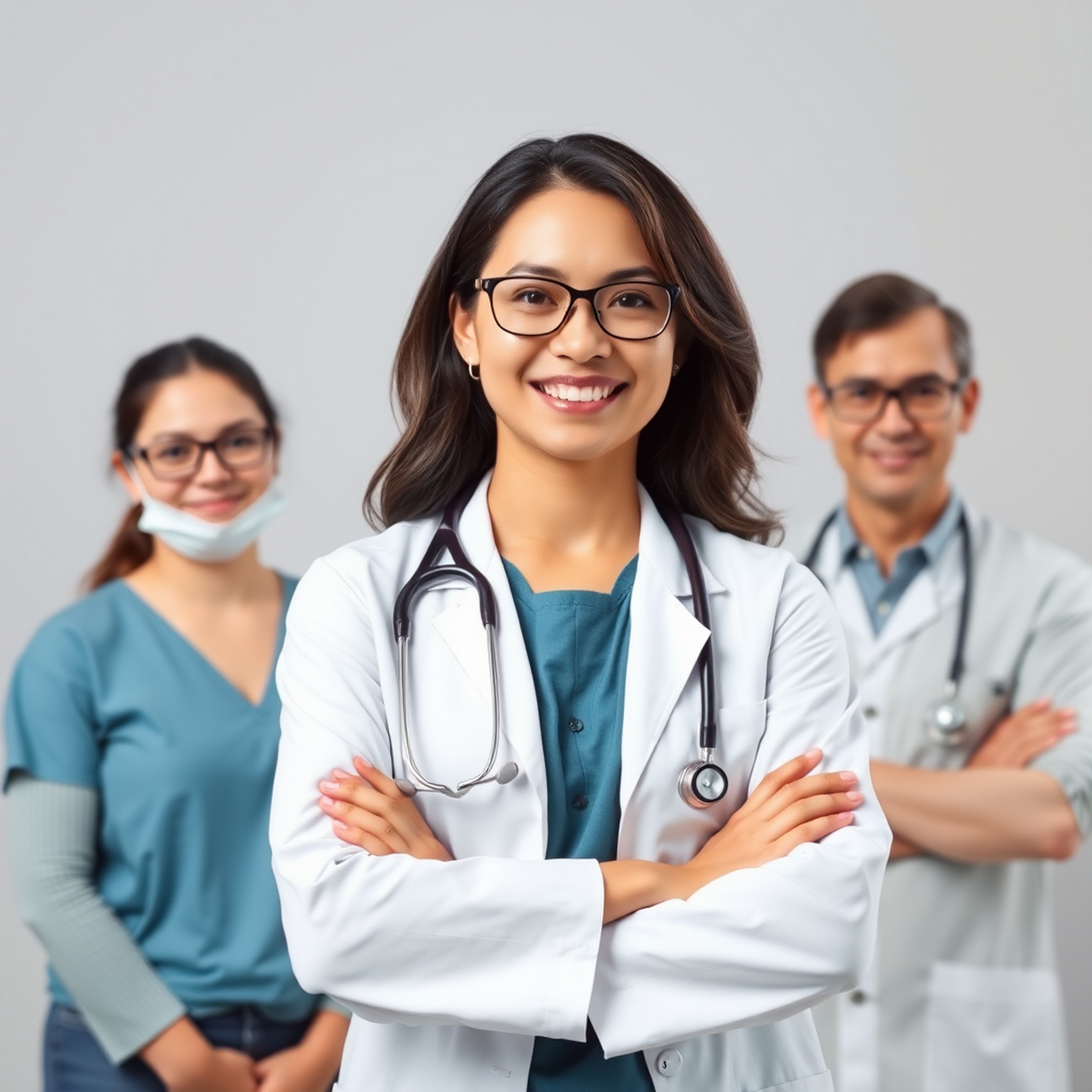 friendly family doctor smiling virology specialist white lab coat